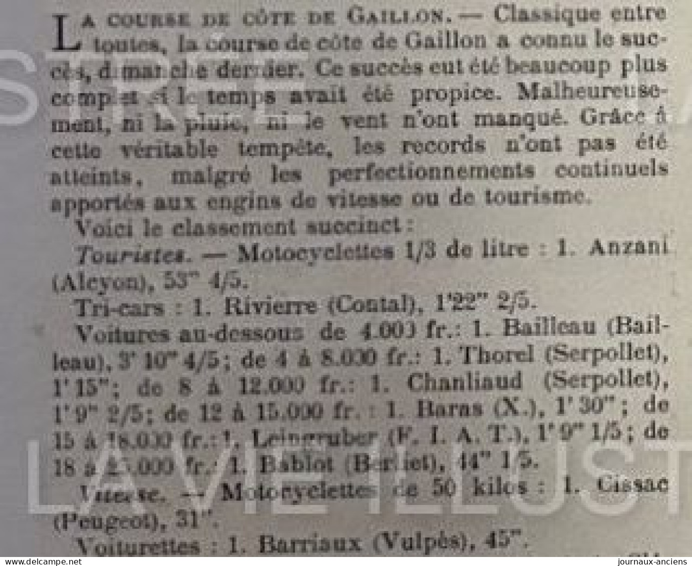 1905 COURSE AUTOMOBILE - LE KILOMETRE DE COTE DE GAILLON - COUPE DE COMPIÉGNE - DOURDAN - VANDERBILT - LA VIE ILLUSTRÉE