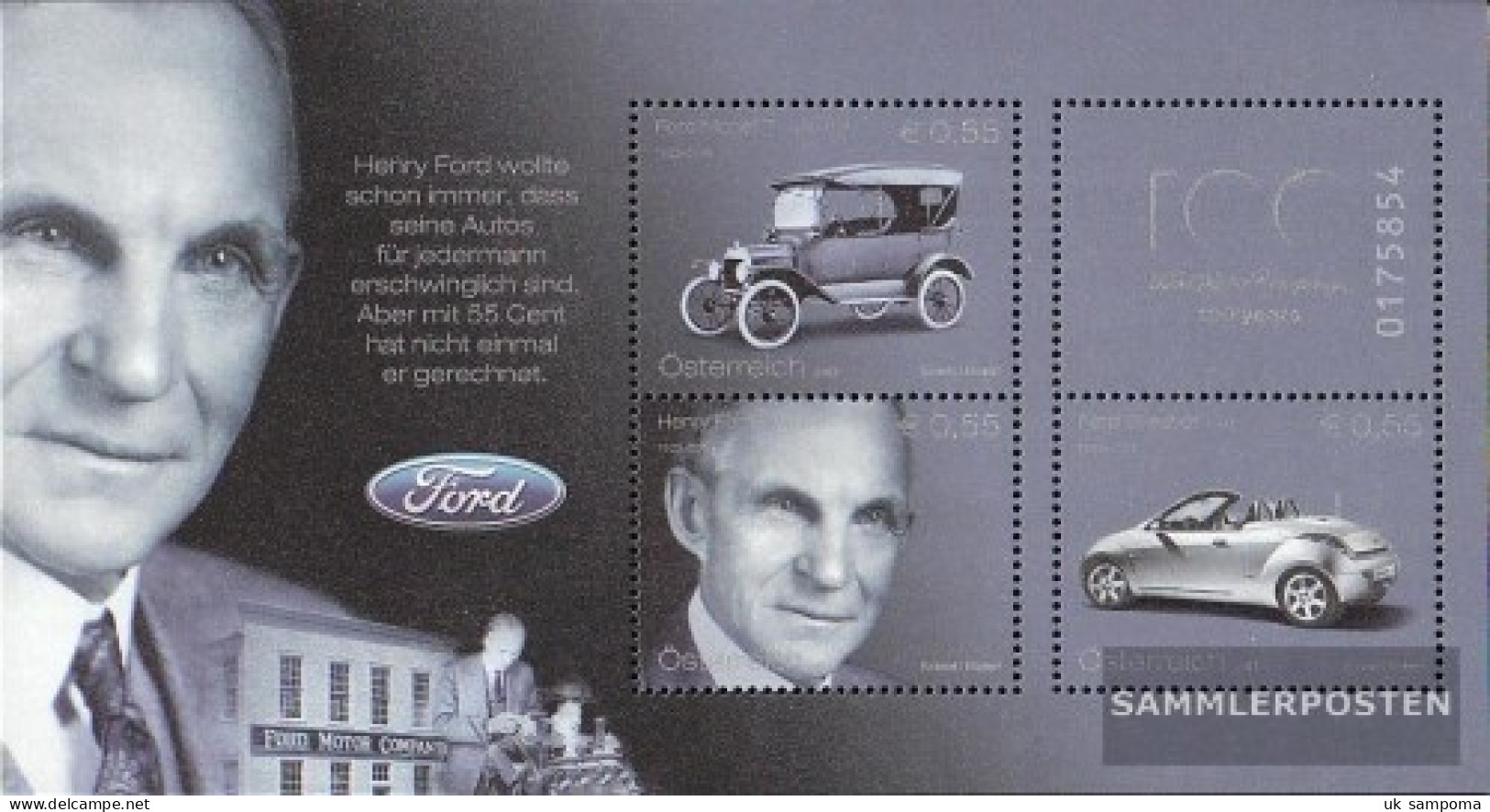 Austria Block20 (complete Issue) Unmounted Mint / Never Hinged 2003 100 Years Ford-Automobile - Blocks & Kleinbögen