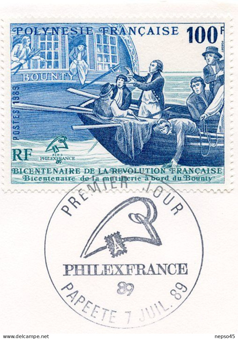 Enveloppe Timbres 1er Jour D'émission7 Juillet 89.Polynésie Française Bicentenaire Révolution Française Mutinerie Bounty - Other & Unclassified