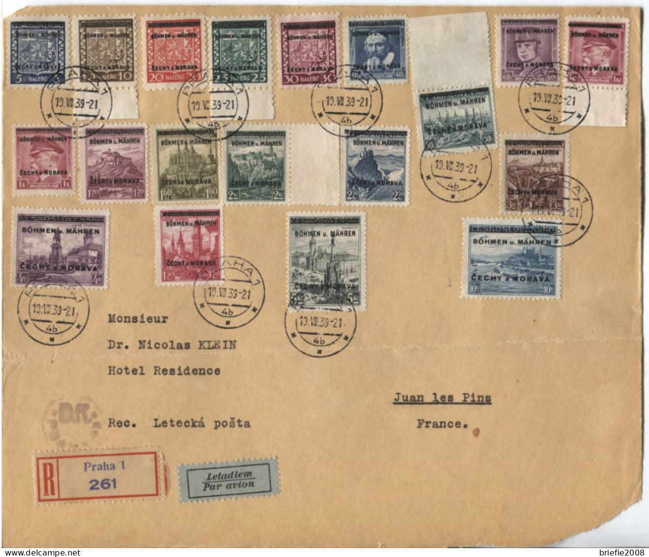 Böhmen Und Mähren # 1-19 Briefvorderseite 19.7.39 > Frankreich, Devisenkontrollstempel - Cartas & Documentos