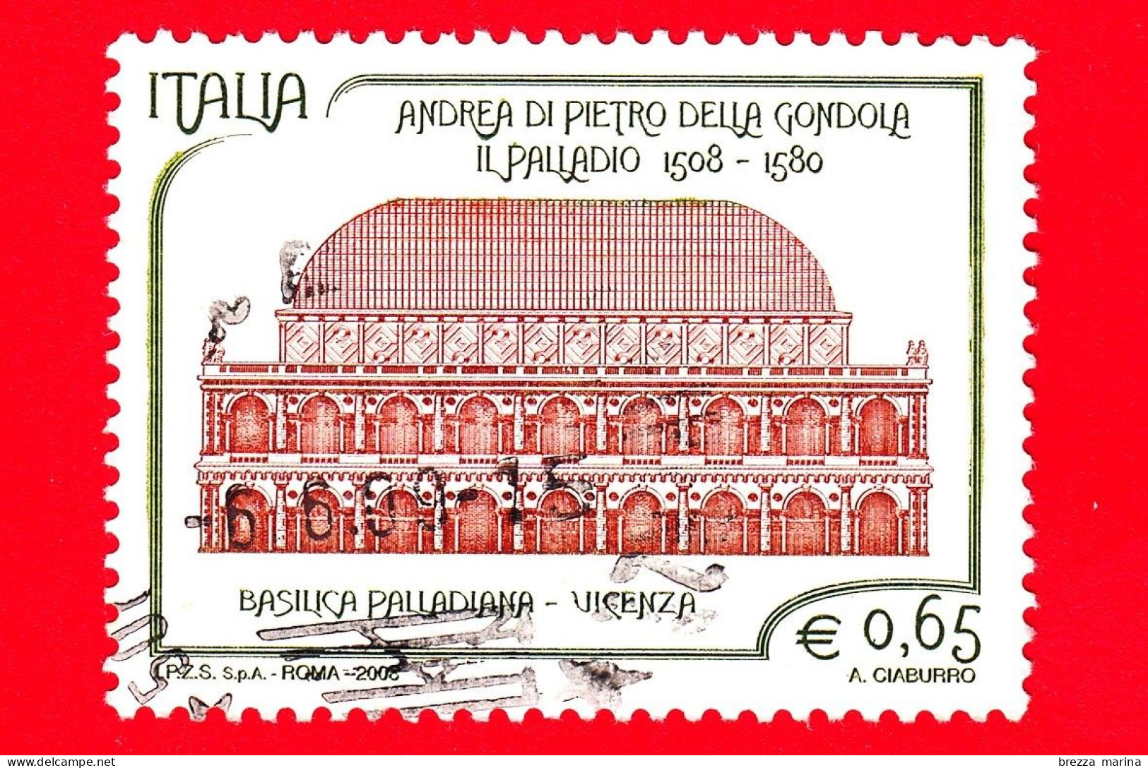 ITALIA - Usato - 2008 - 5º Centenario Della Nascita Di Andrea Palladio - Basilica Di Vicenza - 0,65 - 2001-10: Usados