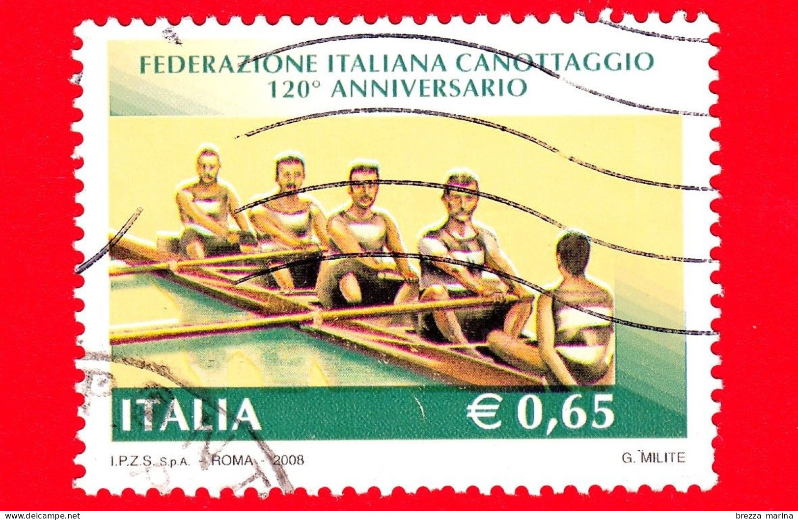 ITALIA - Usato - 2008 - Federazione Italiana Canottaggio - Vogatori E Timoniere Durante Una Competizione - 0,65 - 2001-10: Afgestempeld