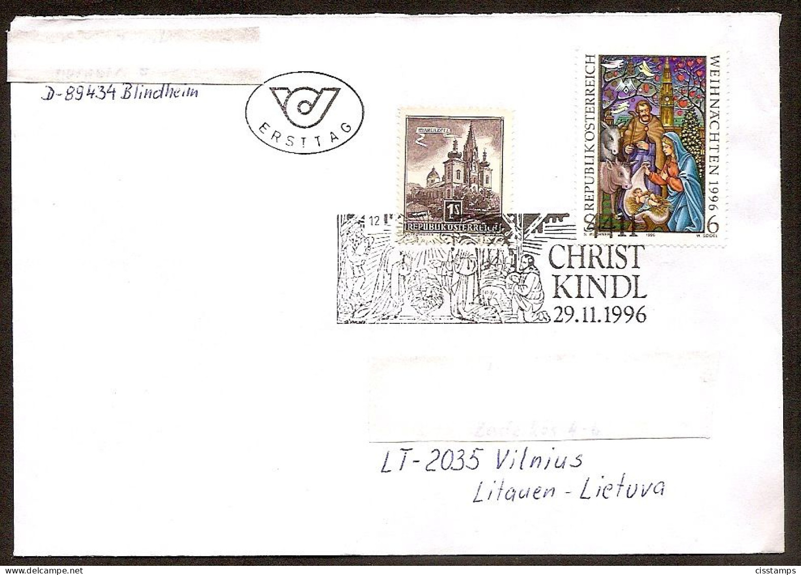 AUSTRIA 1996●Christkindl ●●Weihnachten●Brief Nach Litauen - Lettres & Documents