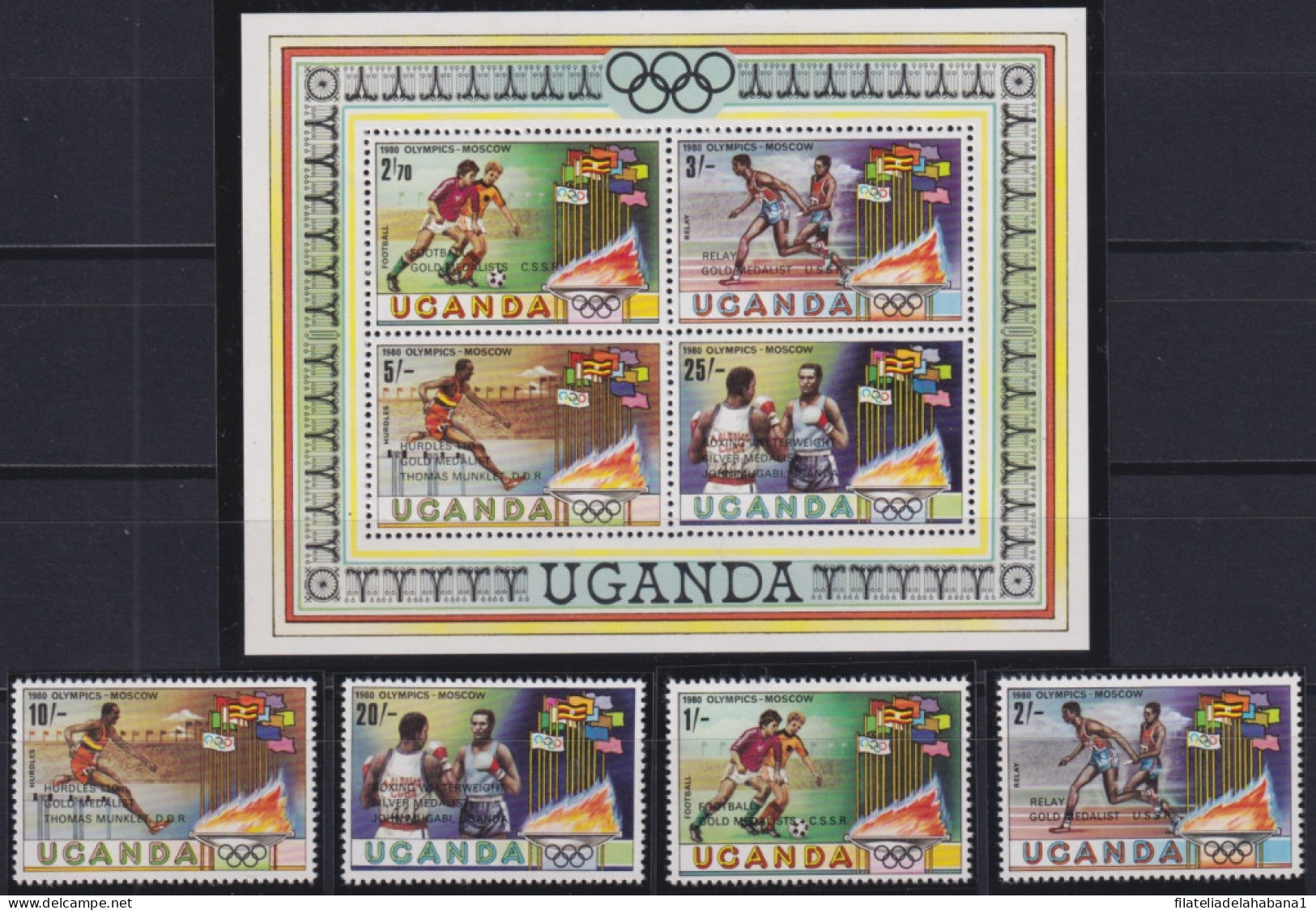 F-EX50254 UGANDA MNH 1980 OLYMPIC GAMES MOSCOW WINNER BOXING ATHLETISM SOCCER FOOTBALL.  - Ete 1980: Moscou