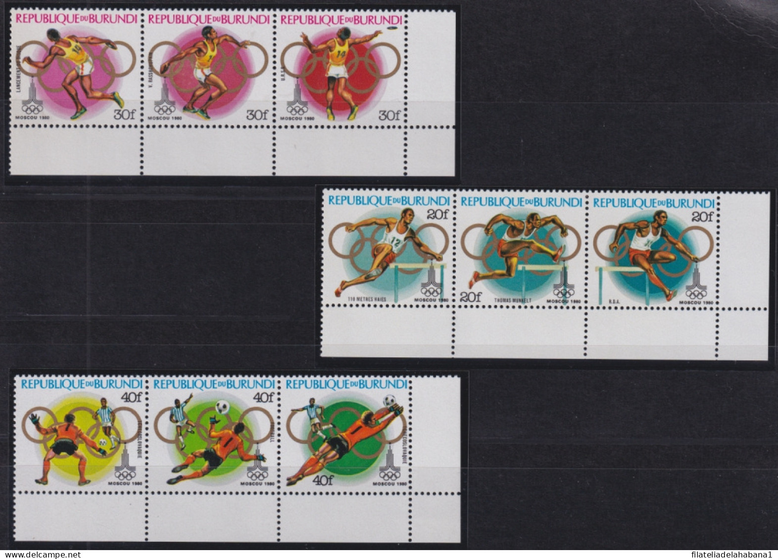F-EX50249 BURUNDI MNH 1980 OLYMPIC GAMES MOSCOW ATHLESTISM SOCCER FOOTBALL.  - Ete 1980: Moscou