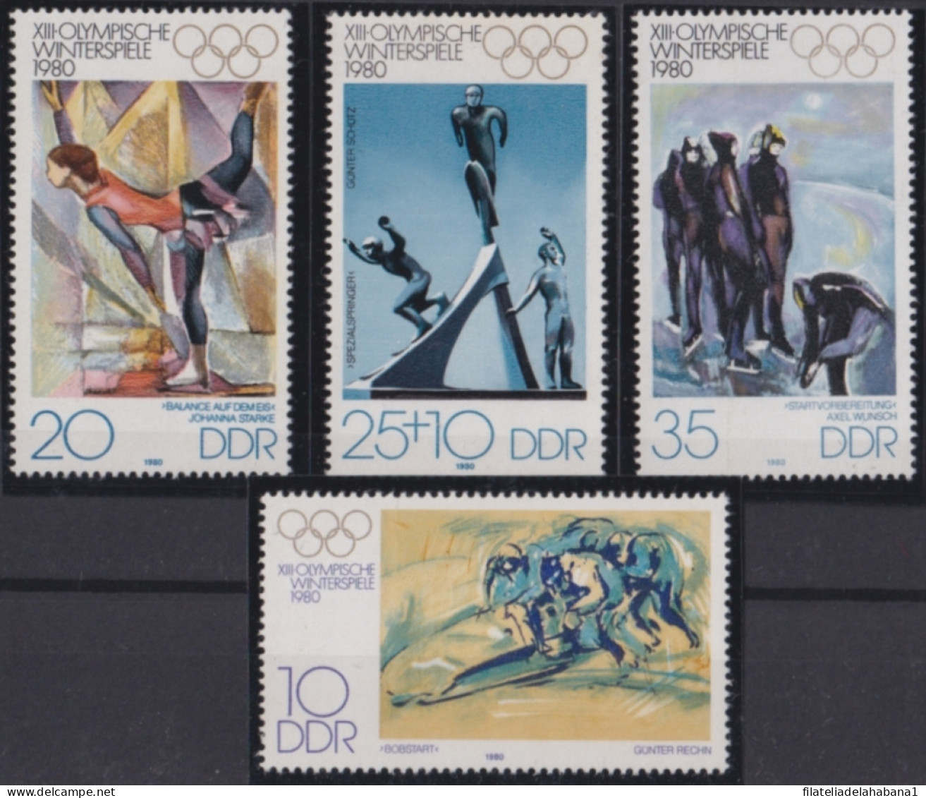 F-EX50246 GERMANY DDR MNH 1980 WINTER OLYMPIC GAMES LAKE PLACID ART PAINTING.  - Inverno1980: Lake Placid