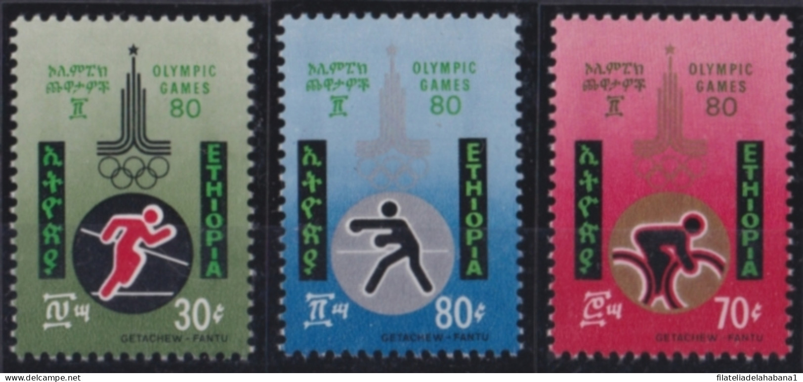 F-EX50238 ETHIOPIA MNH 1980 OLYMPIC GAMES MOSCOW BOXING ATHLETISM CYCLING.  - Sommer 1980: Moskau