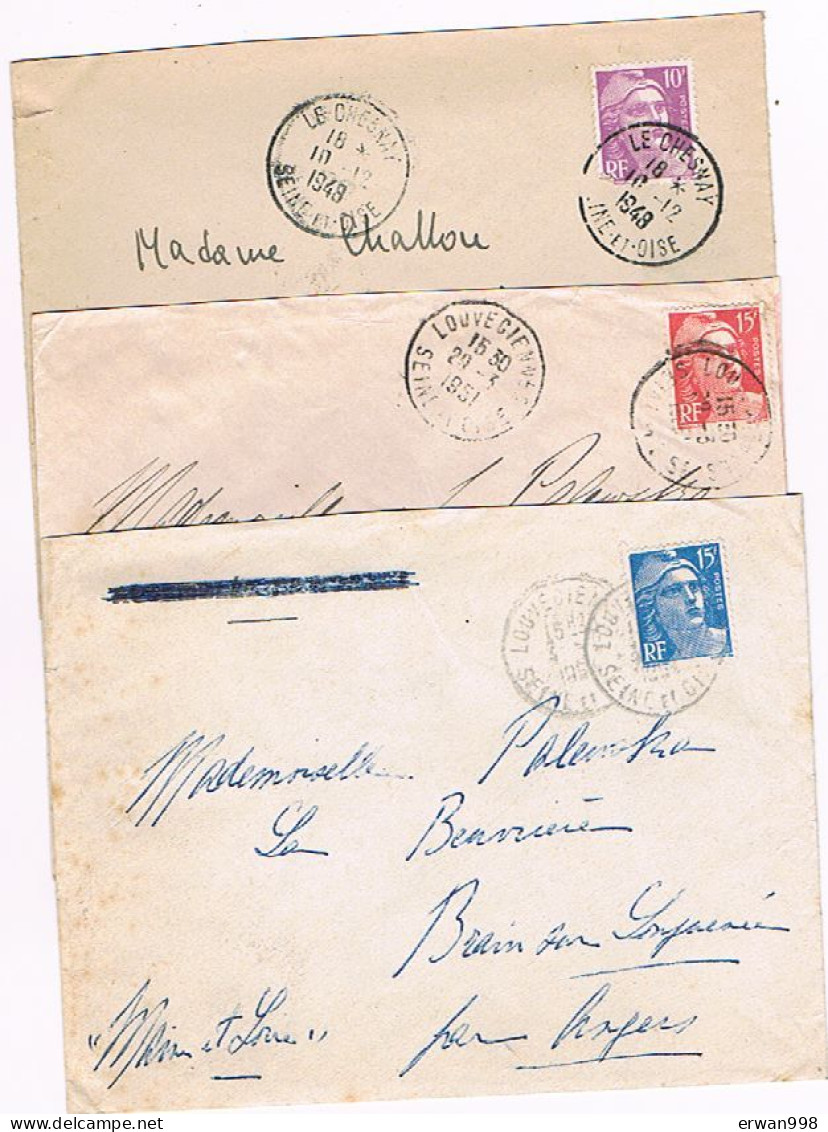 Lot De 11 Enveloppes & 1 CP Affranchies De Marianne De GANDON Tous Différents La Plupart Avec Cachets Manuels   121 - 1945-54 Marianna Di Gandon