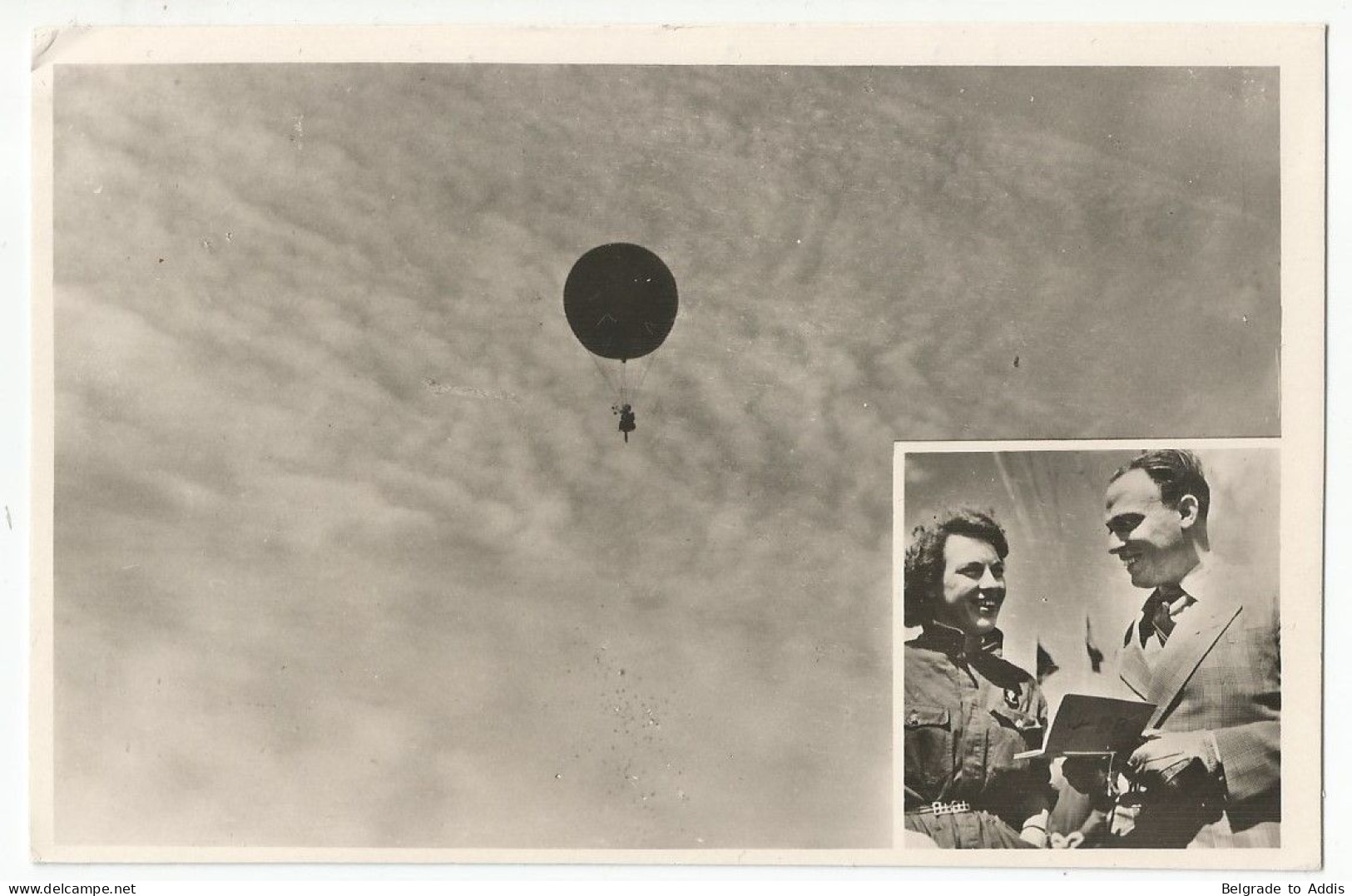 Algérie Carte Postale Premier Vol Ballon Henri Dunant Signé Par Pilote Boesman 1950 Vers La Suède - Luchtpost