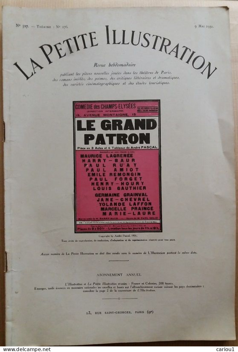 C1 Henri De ROTHSCHILD Pascal LE GRAND PATRON Petite Illustration 1931 Port Inclus France - 1901-1940