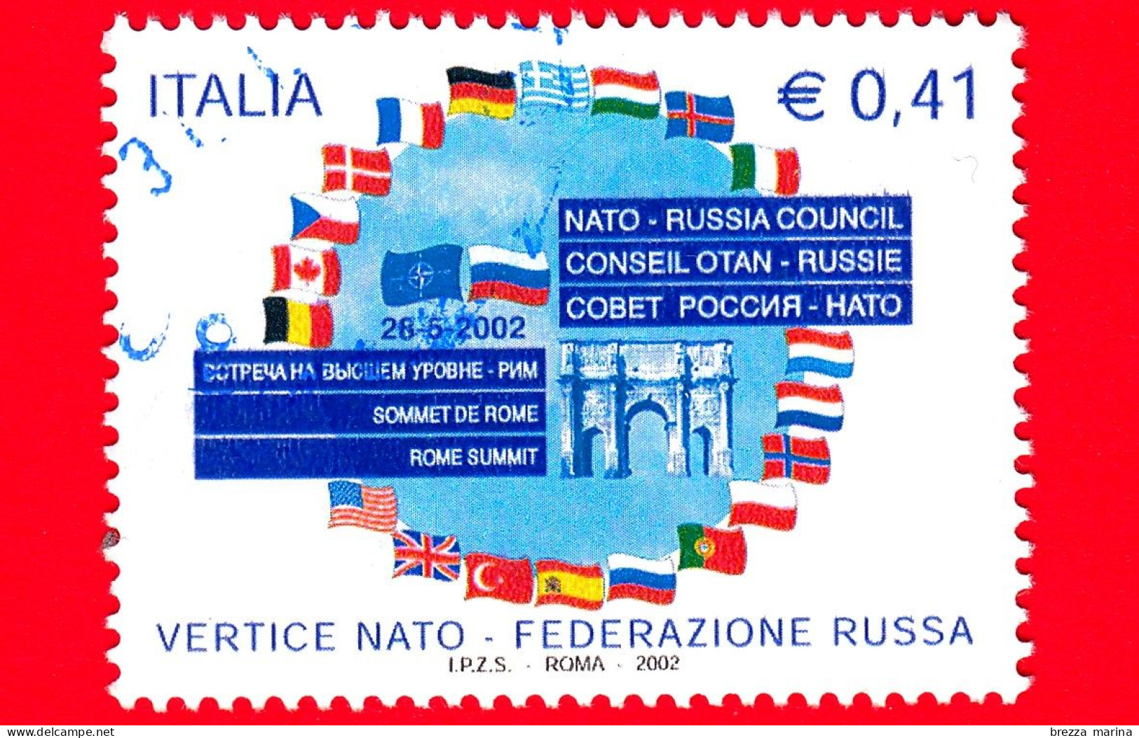 ITALIA -  Usato - 2002 - Vertice NATO - Federazione Russa - Bandiere Dei 20 Paesi Membri - 0,41 - 2001-10: Used