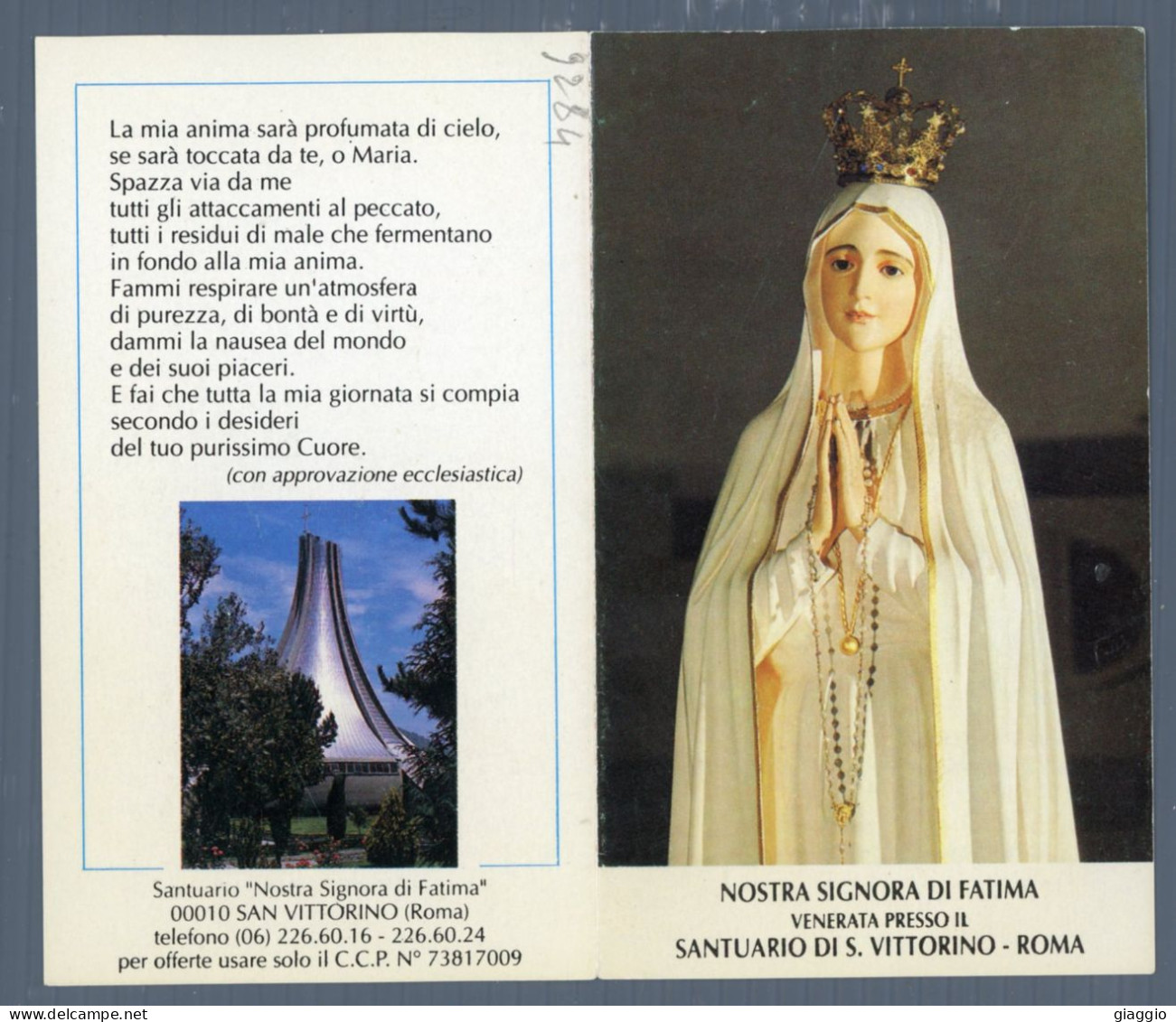 °°° Santino N. 9284 - Nostra Signora Di Fatima - Roma °°° - Religion & Esotericism