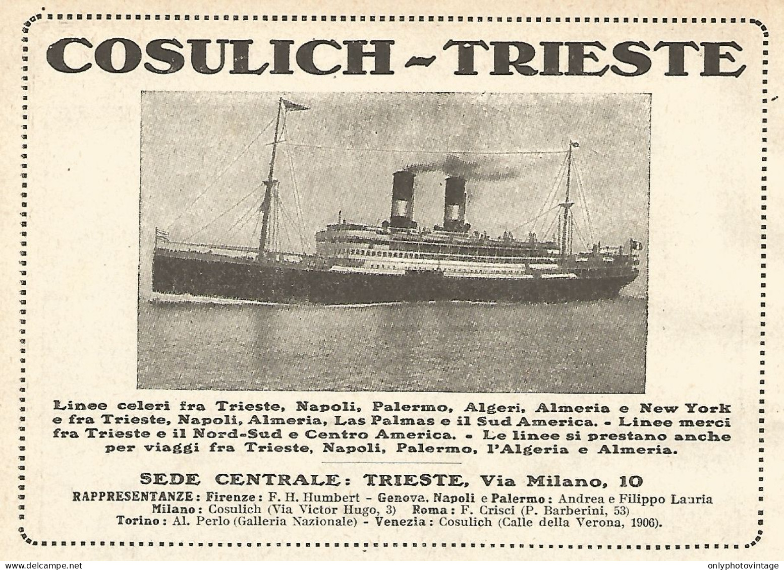 Cosulich - Trieste - Pubblicità Del 1922 - Old Advertising - Reclame