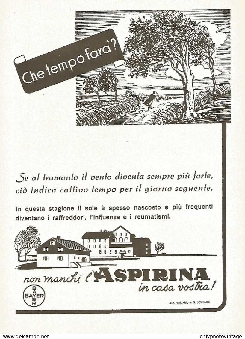 ASPIRINA - Che Tempo Farà? - Pubblicità Del 1942 - Old Advertising - Reclame