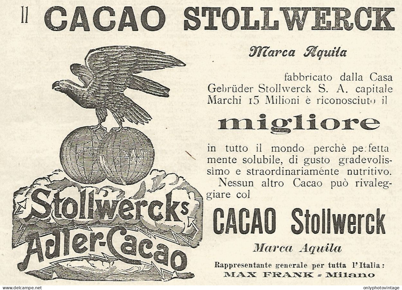 Cacao Stollwerck Marca Aquila - Pubblicità Del 1903 - Old Advertising - Werbung