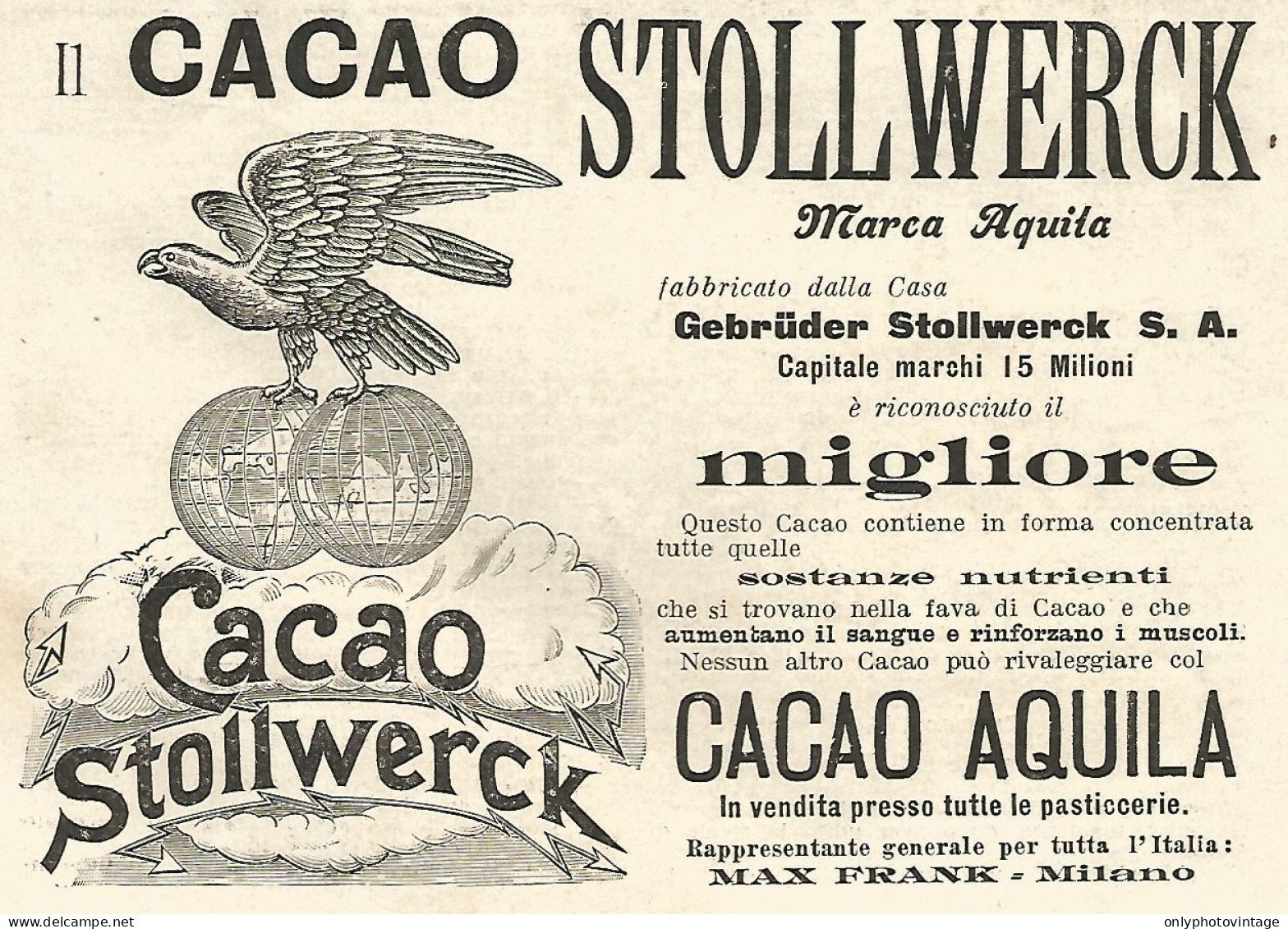 Cacao Stollwerck Marca Aquila - Pubblicità Del 1903 - Old Advertising - Werbung