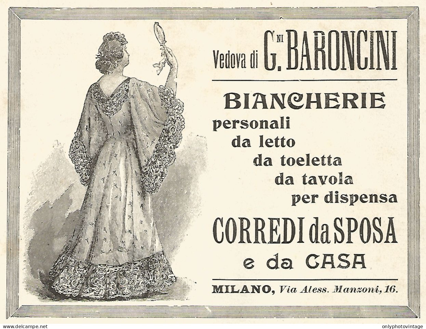 Corredi Da Sposa Vedova BARONCINI - Pubblicità Del 1903 - Old Advertising - Werbung