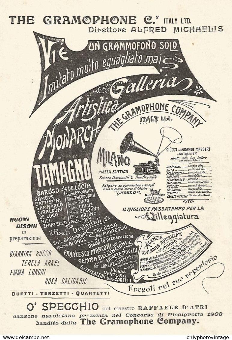 The Gramophone Company Italy - Pubblicità Del 1903 - Old Advertising - Werbung