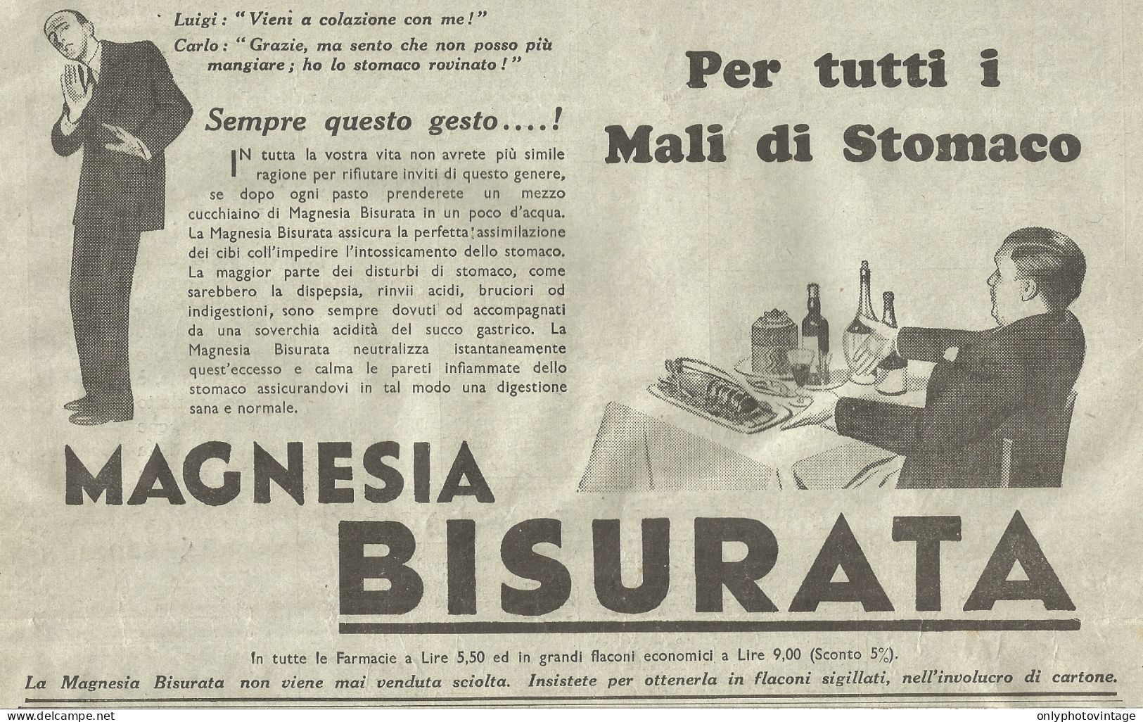 Magnesia Bisurata - Illustrazione - Pubblicità Del 1934 - Old Advertising - Advertising