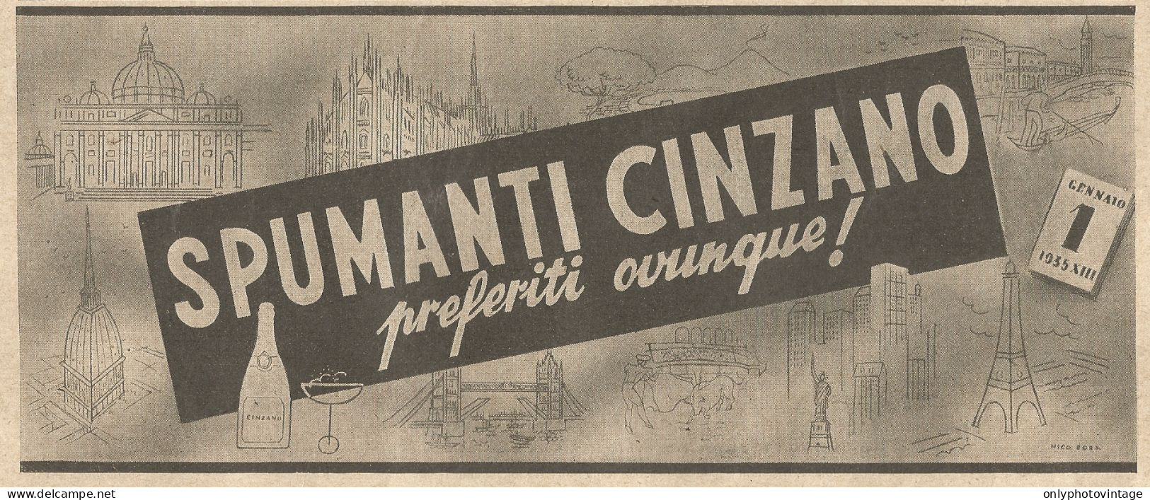 Spumanti CINZANO Preferiti Ovunque - Pubblicità Del 1934 - Old Advertising - Advertising