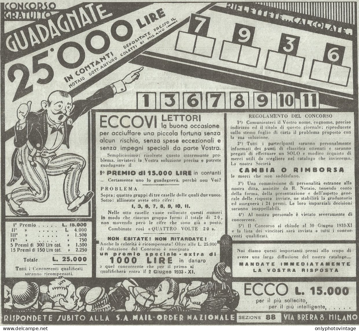 Concorso Mail-Order Nazionale - Pubblicità Del 1933 - Old Advertising - Advertising