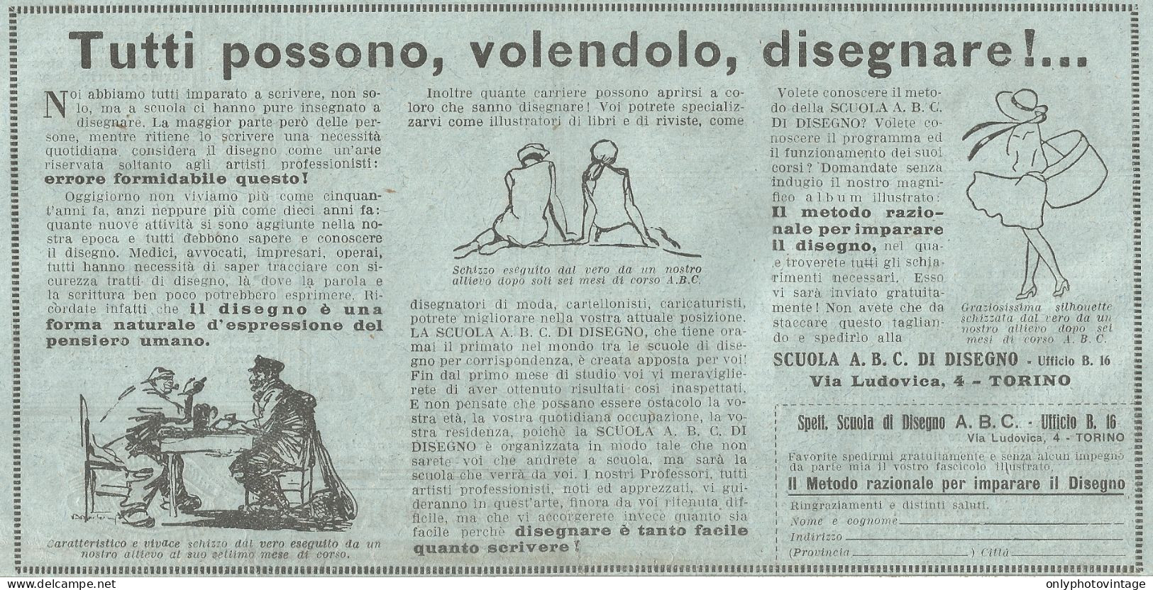 Scuola A.B.C. Di Disegno - Torino - Pubblicità Del 1931 - Old Advertising - Werbung