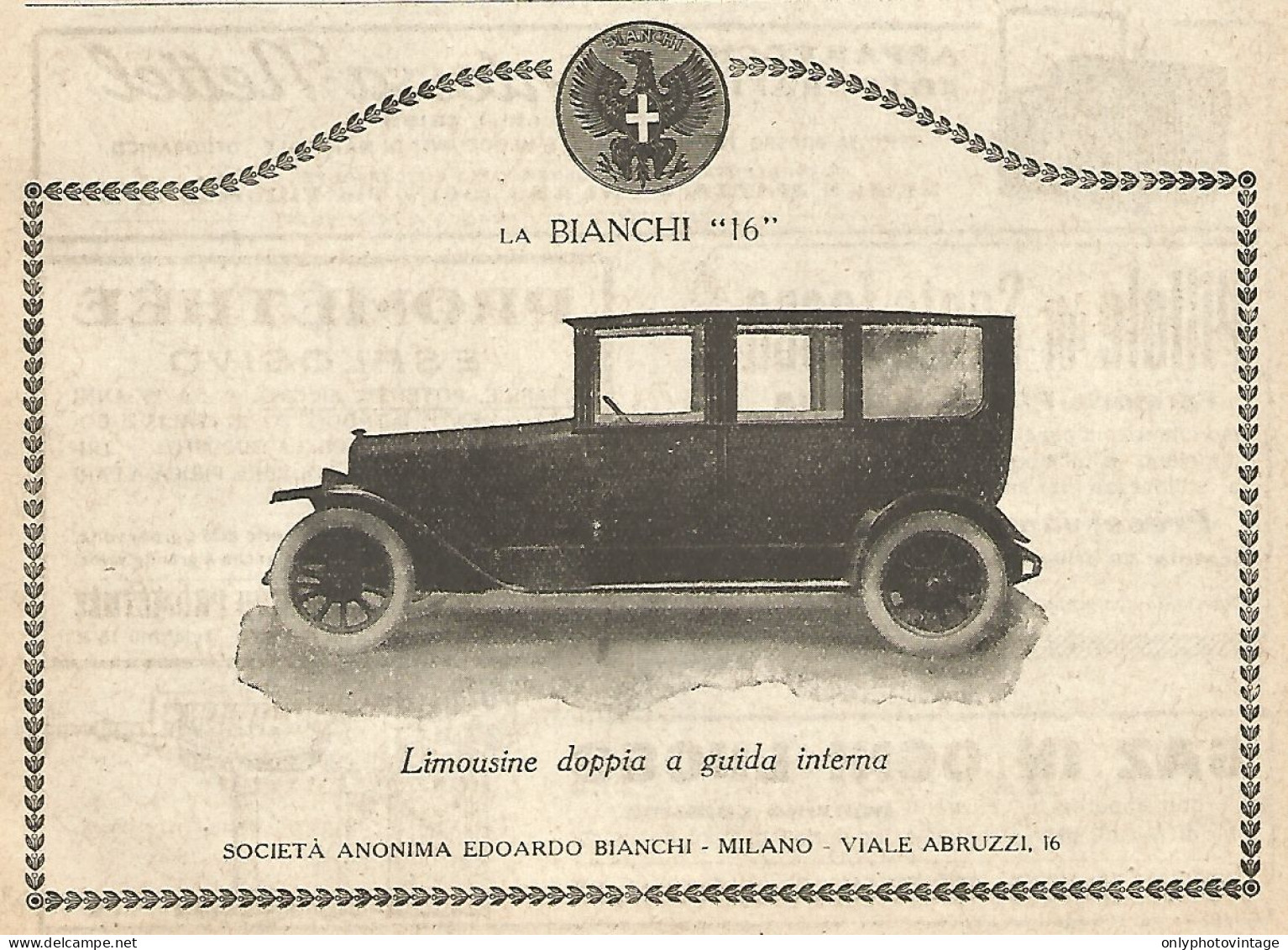 La BIANCHI 16 - Limousine - Pubblicità Del 1923 - Old Advertising - Werbung