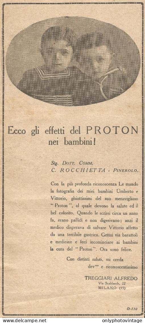 PROTON - Treggiari Alfredo - Milano - Pubblicità Del 1926 - Old Advert - Werbung