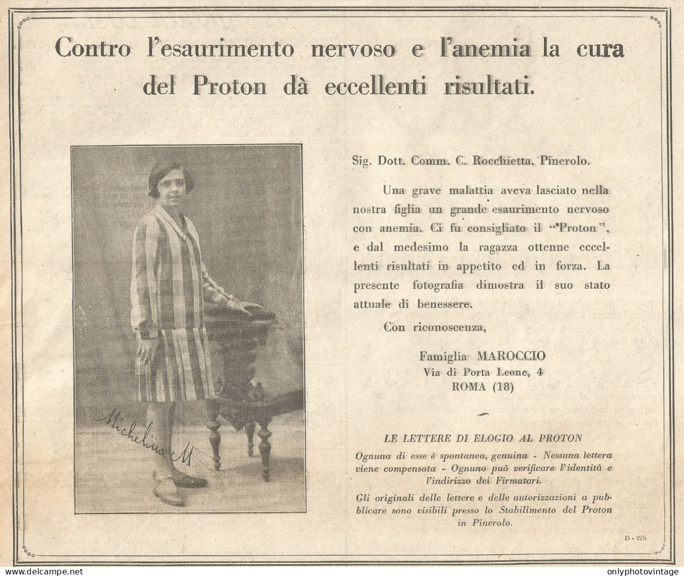 PROTON - Famiglia Maroccio - Bologna - Pubblicità Del 1928 - Old Advert - Werbung