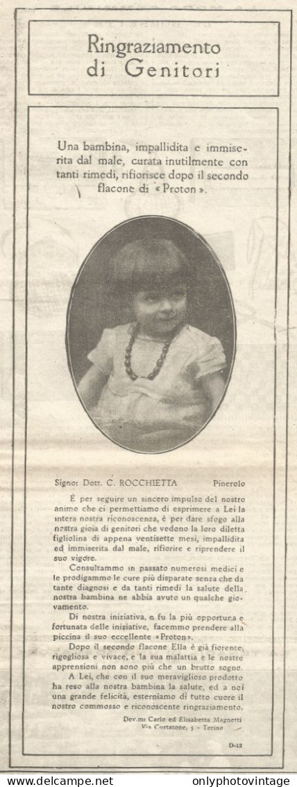 PROTON - Carlo Ed Elisabetta Magnetti - Torino - Pubblicità Del 1925 - Ad - Reclame