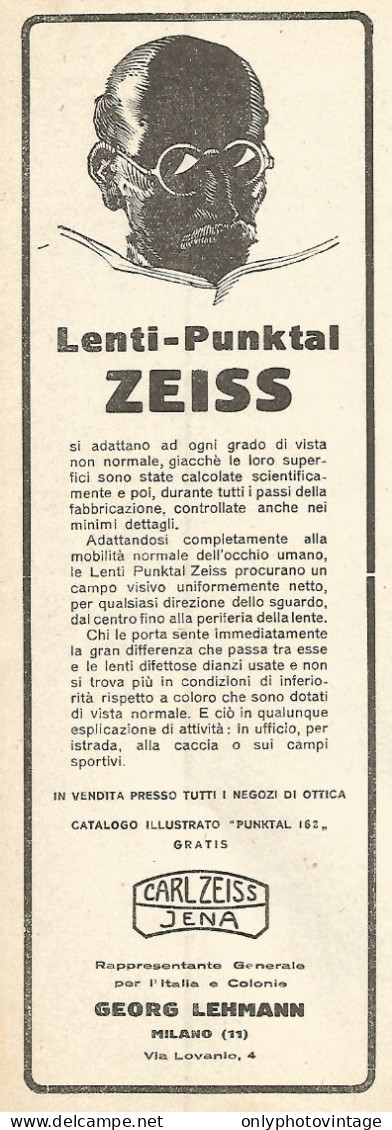 Lenti Punktal ZEISS - Pubblicità 1923 - Old Advertising - Reclame