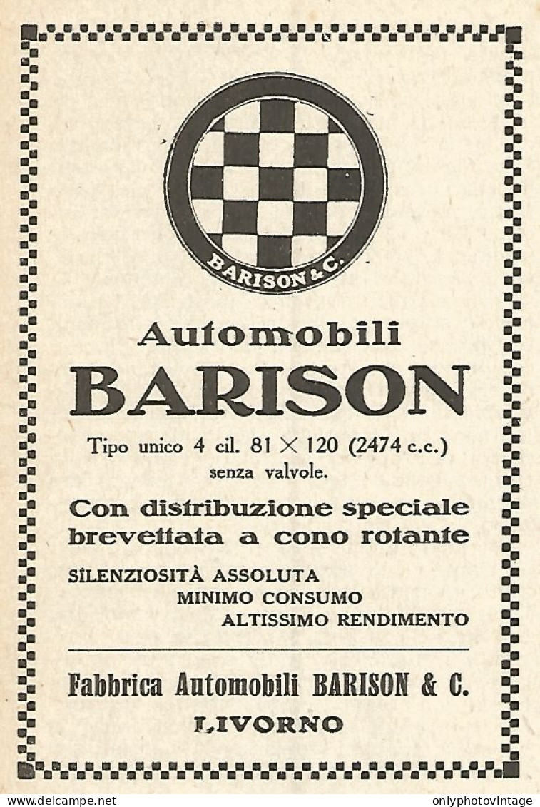 Automobili BARISON - Livorno - Pubblicità Del 1923 - Old Advertising - Reclame