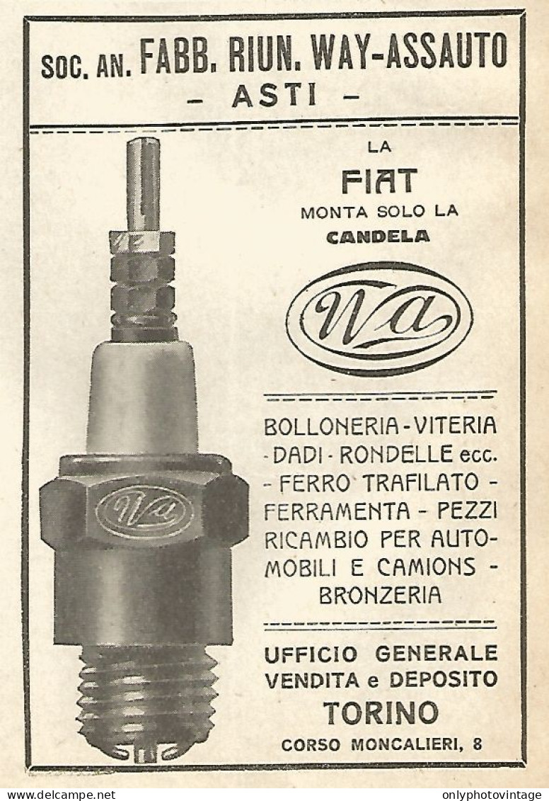 Candele WAY-ASSAUTO - Asti - Pubblicità Del 1923 - Old Advertising - Pubblicitari