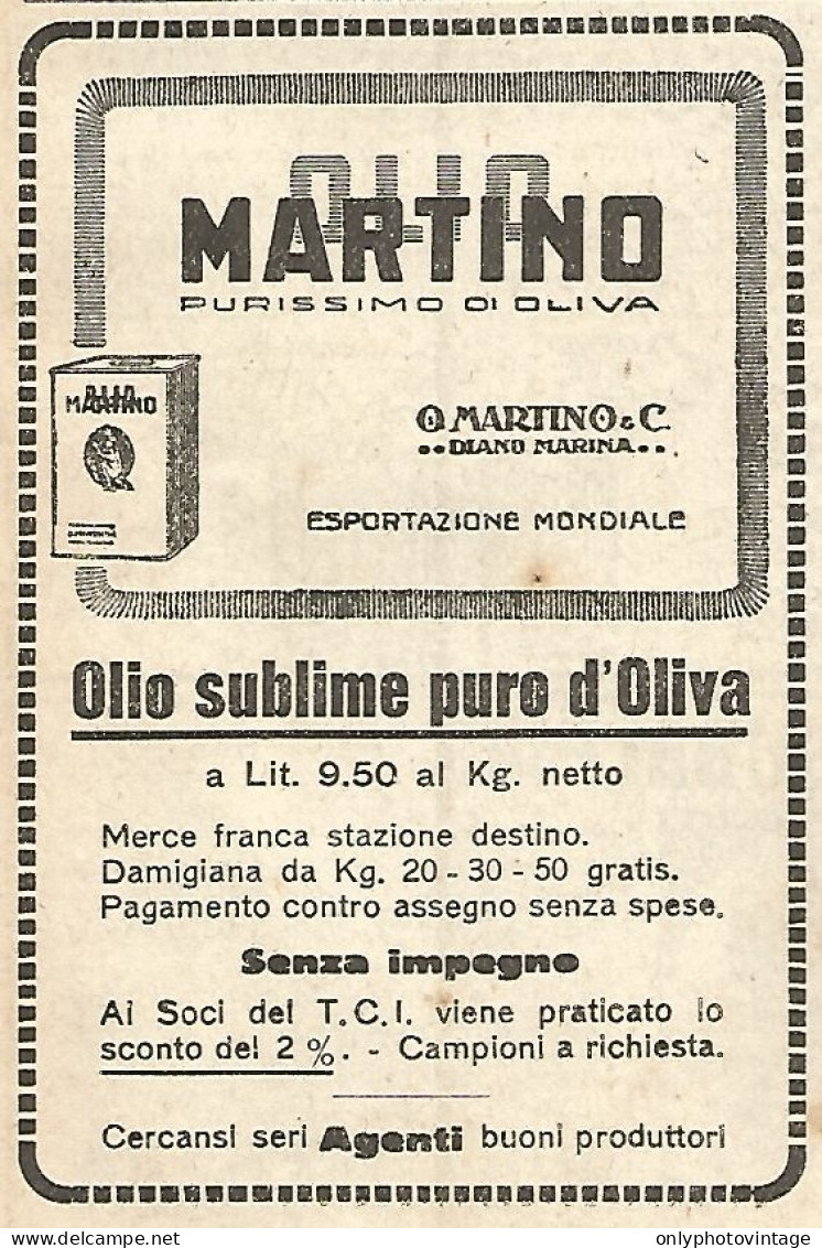 Olio Sublime Puro D'Oliva MARTINO - Pubblicità Del 1923 - Old Advertising - Publicités
