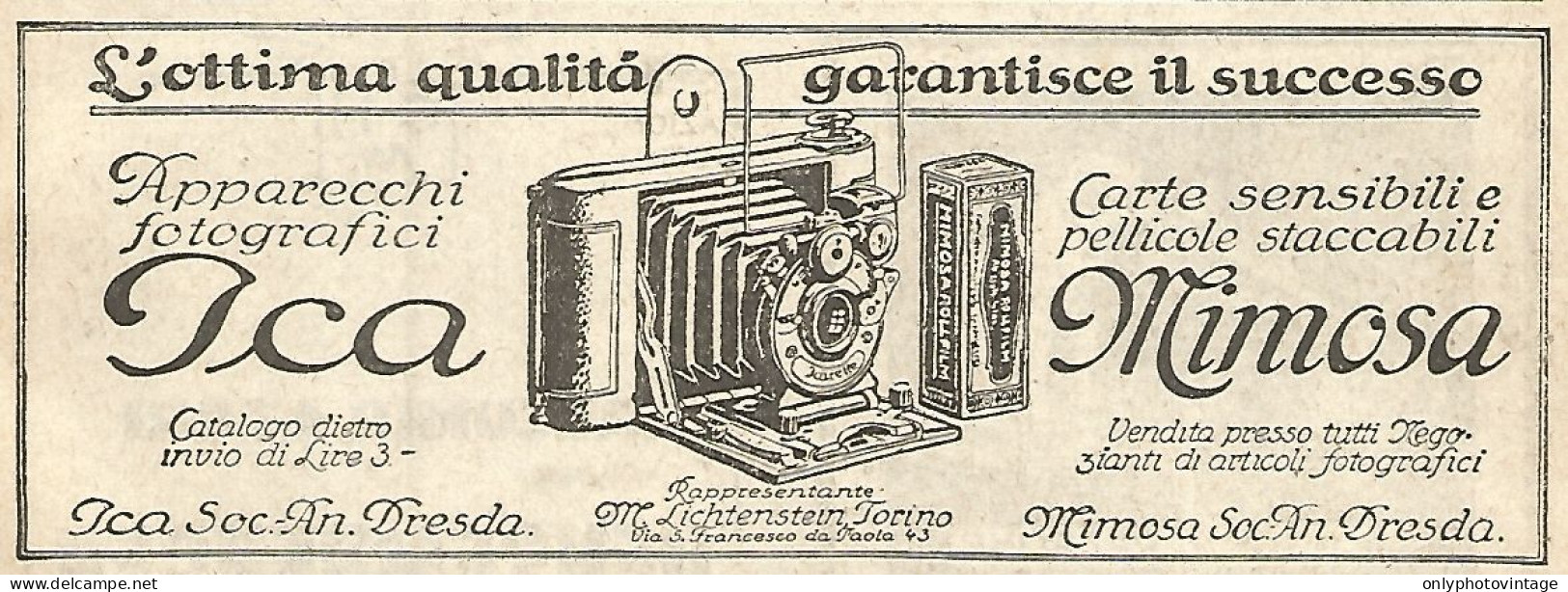 Apparecchi Fotografici ICA - Pubblicità Del 1923 - Old Advertising - Publicidad