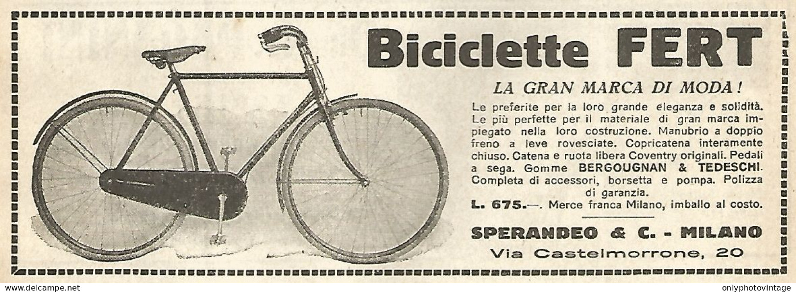 Biciclette FERT - Pubblicità Del 1923 - Old Advertising - Pubblicitari
