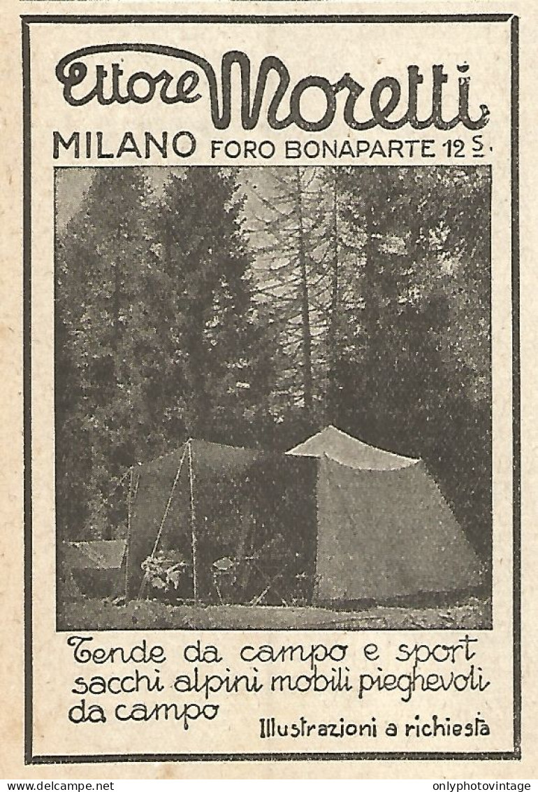 Tende Da Campo ETTORE MORETTI - Pubblicità Del 1923 - Old Advertising - Publicidad