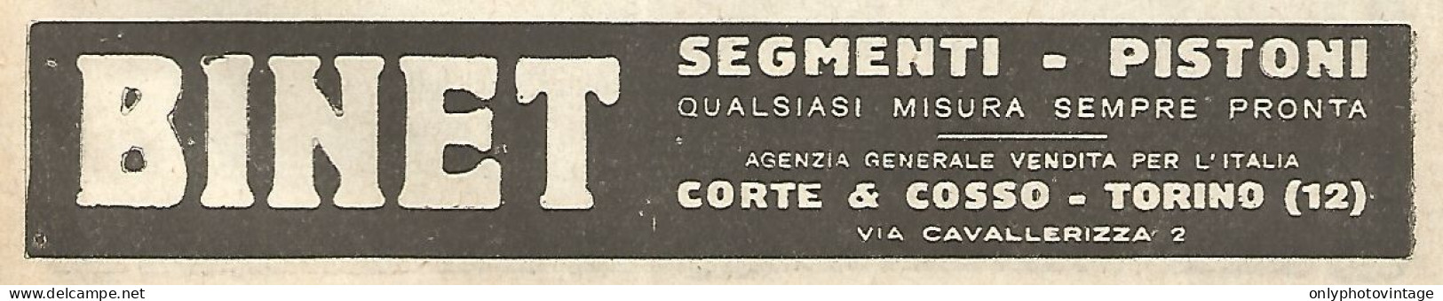 BINET - Segmenti - Pistoni - Pubblicità Del 1923 - Old Advertising - Reclame