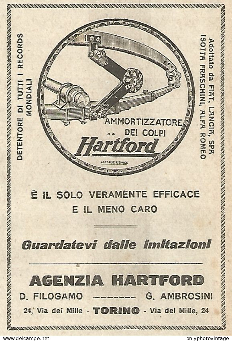 Ammortizzatore Dei Colpi HARTFORD - Pubblicità Del 1923 - Old Advertising - Reclame
