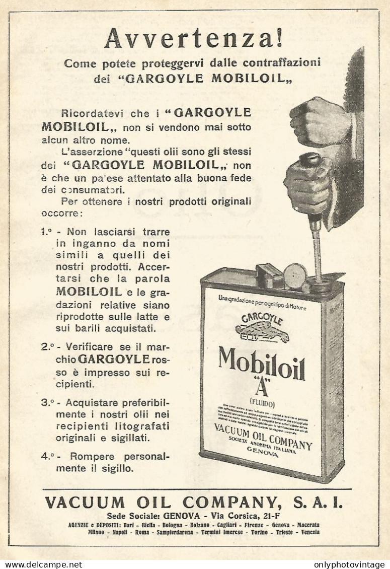 Gargoyle Mobiloil - Illustrazione - Pubblicità Del 1923 - Old Advertising - Reclame