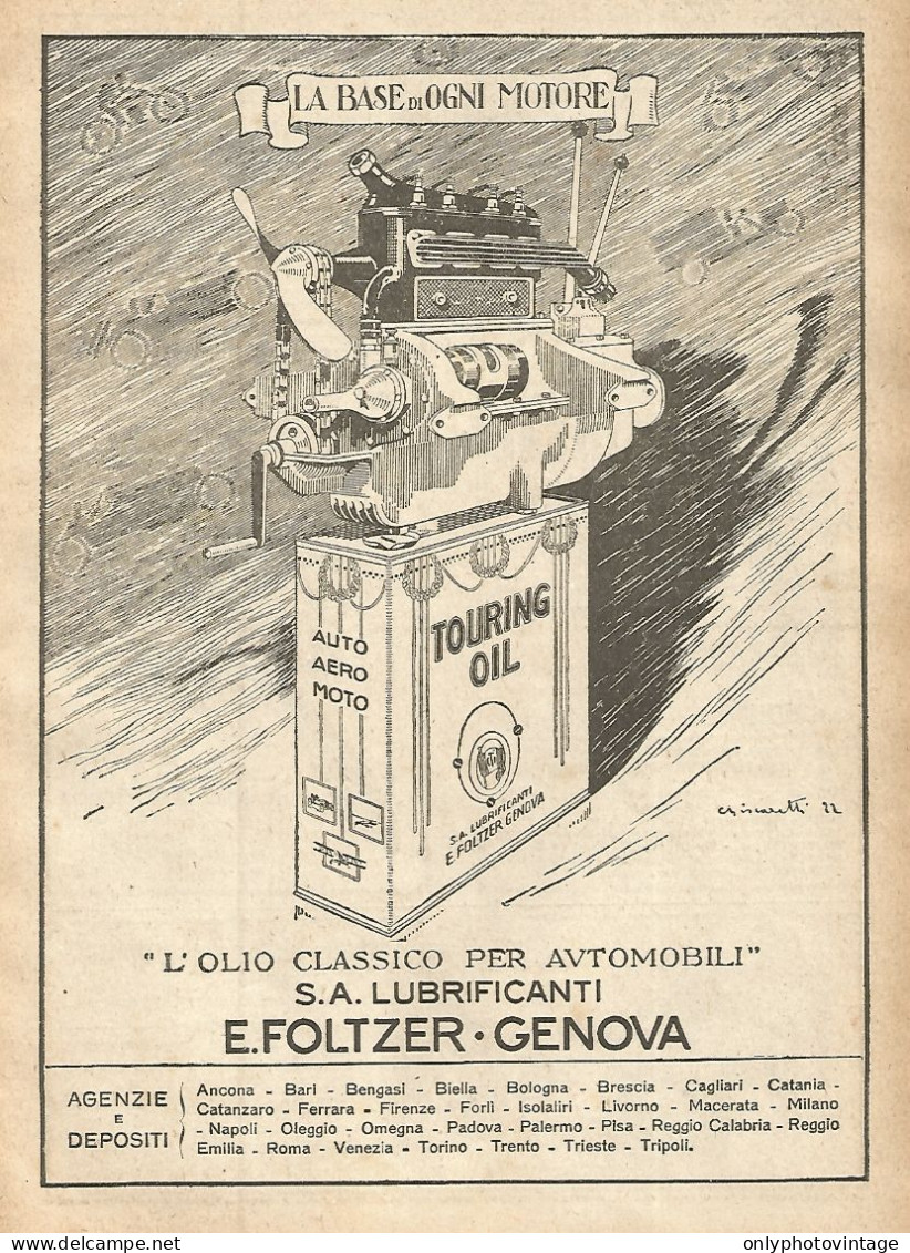 TOURING OIL - Illustrazione - Pubblicità Del 1923 - Old Advertising - Reclame