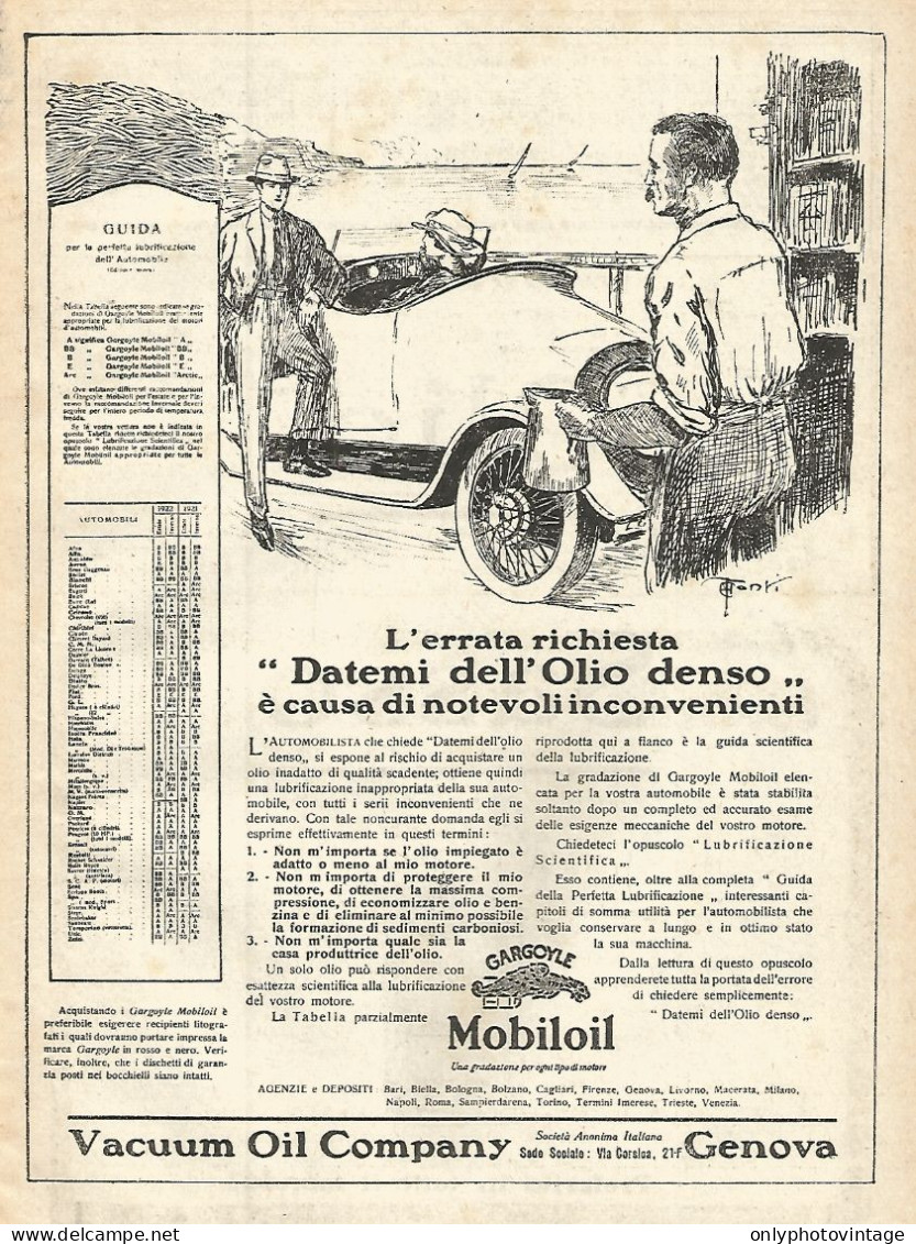 Gargoyle Mobiloil - Illustrazione - Pubblicità Del 1923 - Old Advertising - Reclame