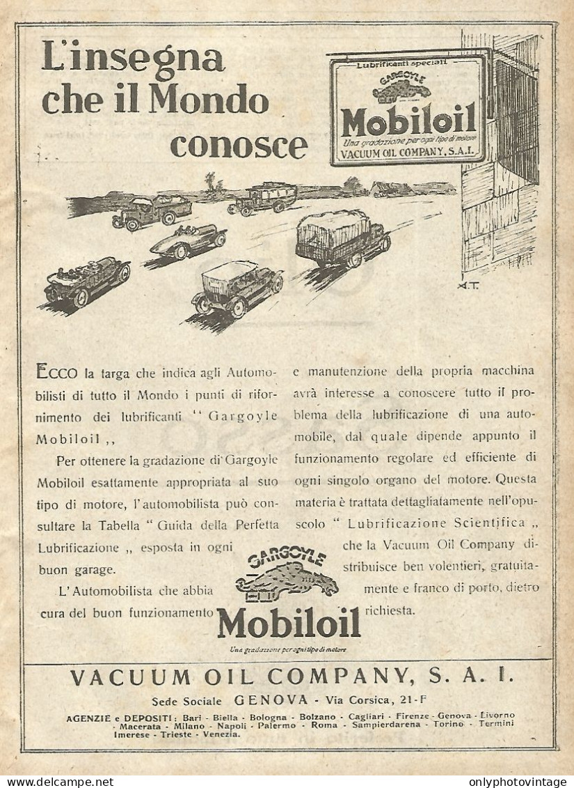 Gargoyle Mobiloil - Illustrazione - Pubblicità Del 1923 - Old Advertising - Pubblicitari