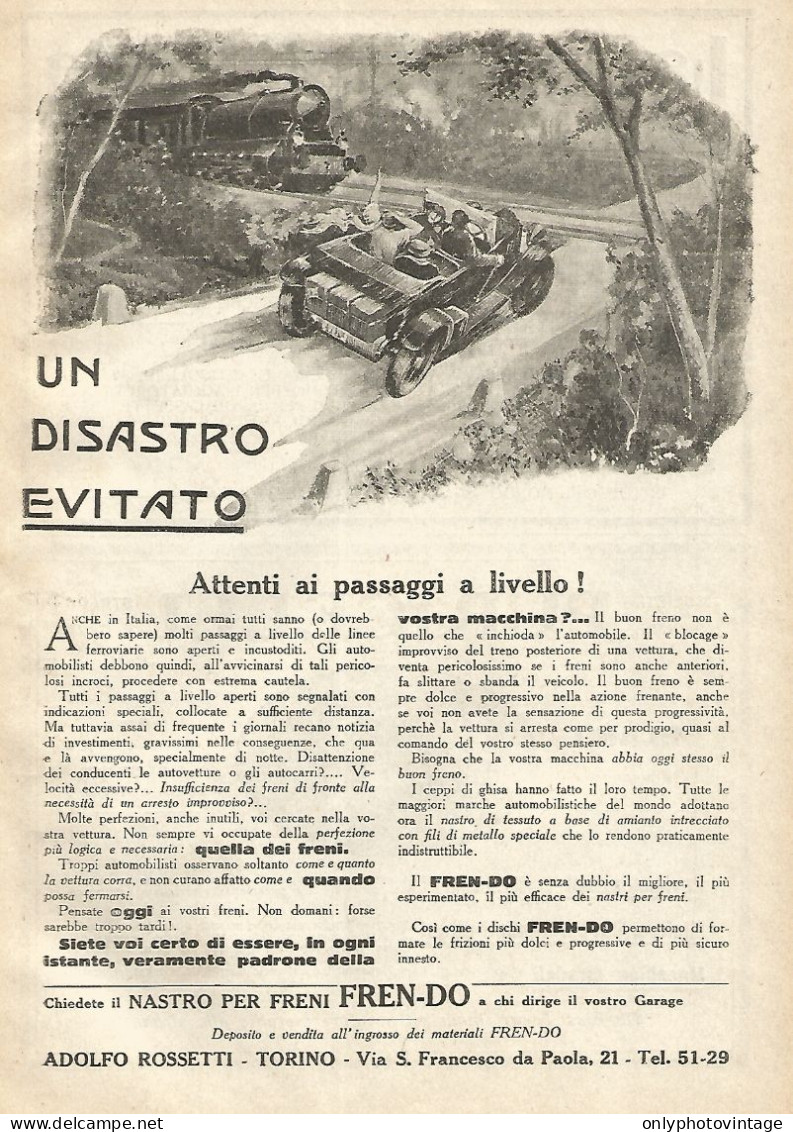 Nastro Per Freni FREN-DO - Illustrazione - Pubblicità Del 1923 - Old Ad - Reclame