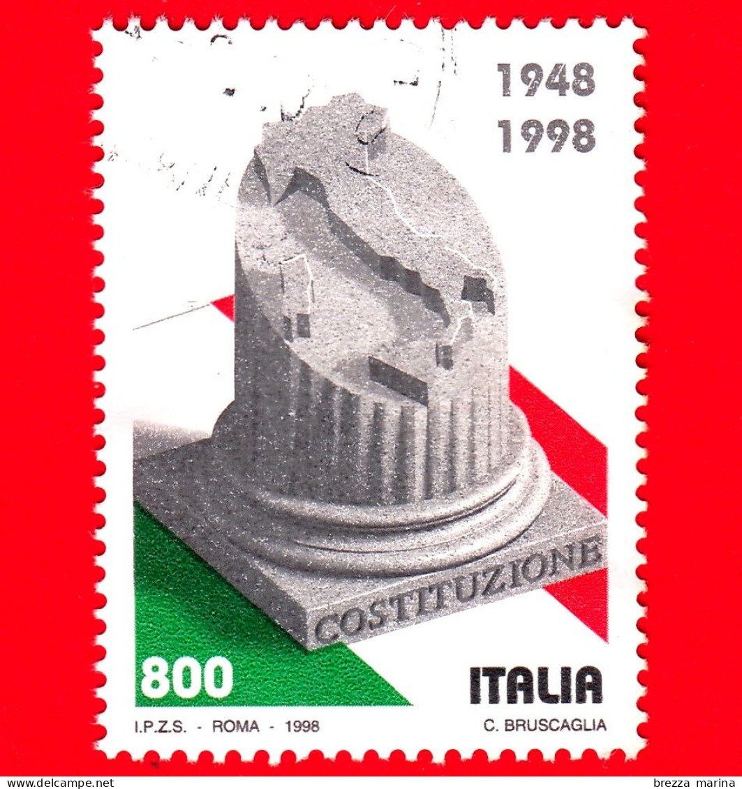 ITALIA - Usato - 1998 - 50 Anni Della Costituzione Italiana - Tricolore E Profilo Dell'Italia - 800 L. - 1991-00: Oblitérés