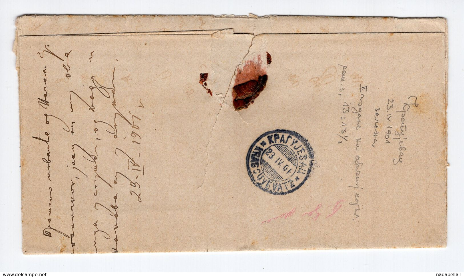 1901. SERBIA,KRAGUJEVAC,LOCAL RATE 2 X 5 PARA FOR DOUBLE WEIGHT,LETTER COVER 21.04.1901 TRNAVA - Serbia