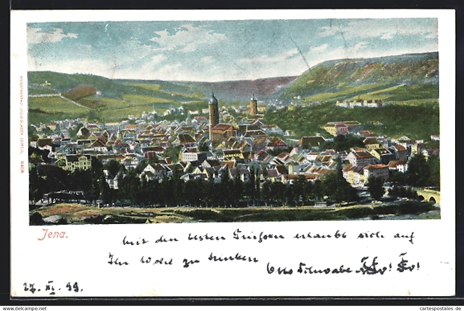 Lithographie Jena, Blick über Die Dächer, Kirchturm  - Jena