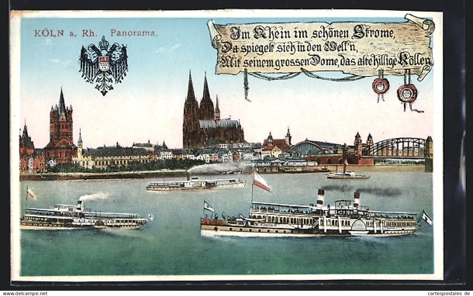 AK Köln A. Rh., Panorama Mit Dampfern  - Koeln