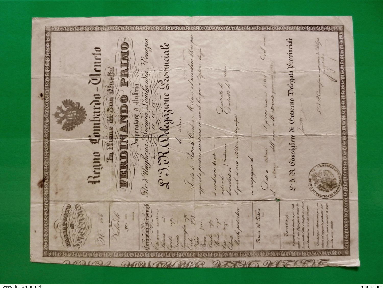 D-IT R. Lombardo Veneto 1840 Ferdinando I D'Austria UDINE PASSAPORTO Per Villach E Klagenfurt N.276 - Documentos Históricos