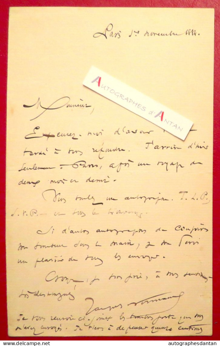 ● L.A.S 1884 Jacques NORMAND écrivain - Lettre + Sonnet Manuscrit Intitulé "l'Artiste" - Timbres & Autographes - SGDL - Writers